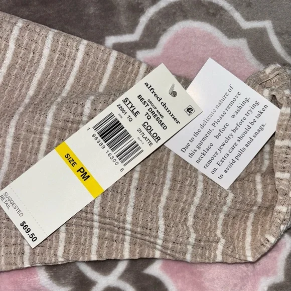 Alfred Dunner Cream White Petite Medium Latte Stripe Twinset Top w/ Necklace NWT - Picture 7 of 12